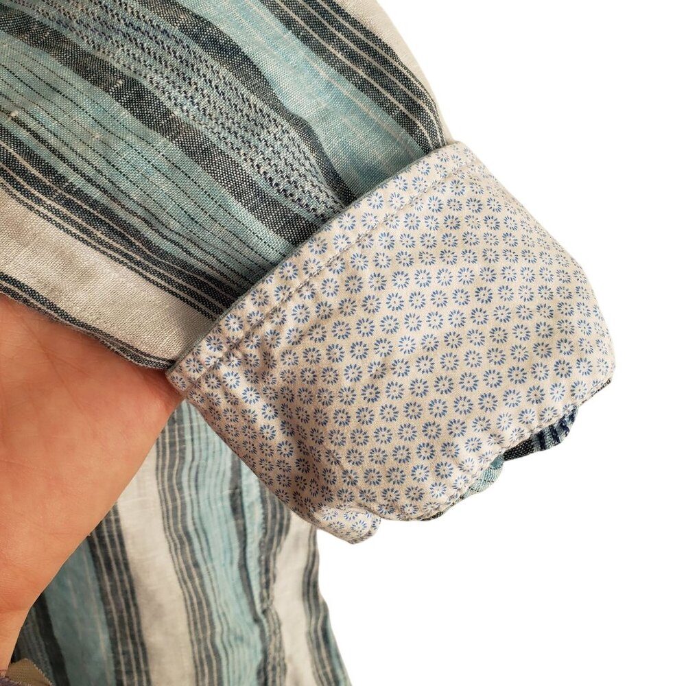 Tommy Bahama 100% Linen Striped Shirt Blue White Relaxed Fit Button-Up Shirt - Picture 8 of 11